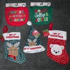 NWT Christmas Baby Bib and Stocking Set Lot of 5
